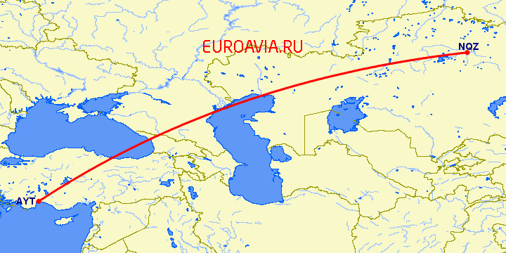 перелет Нур-Султан — Анталия на карте