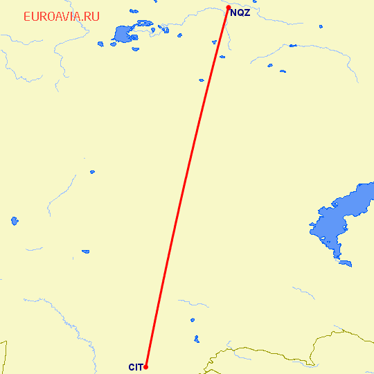 перелет Астана — Чимкент на карте