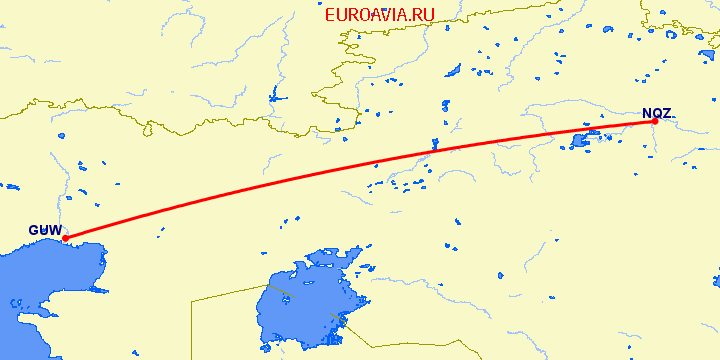 перелет Астана — Атырау на карте
