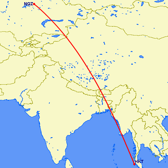 перелет Астана — Пхукет на карте