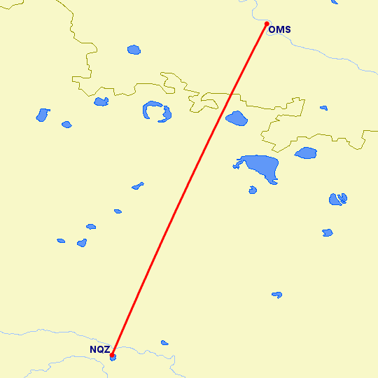 перелет Нур-Султан — Омск на карте