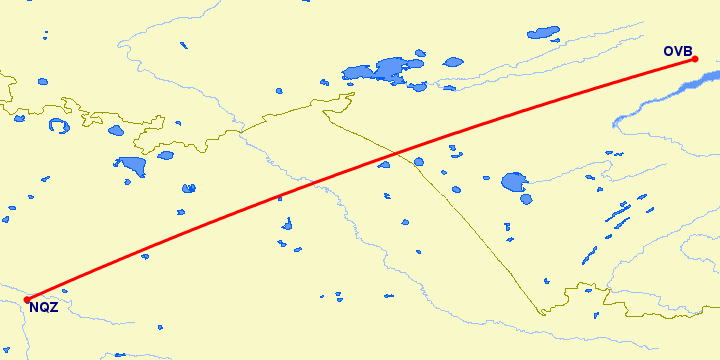 перелет Нур-Султан — Новосибирск на карте