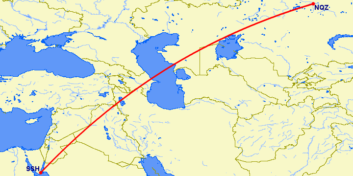 перелет Астана — Шарм эль Шейх на карте