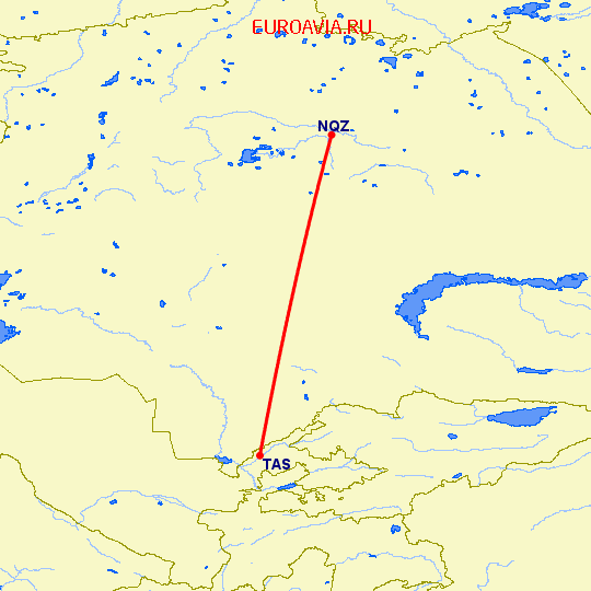 перелет Нур-Султан — Ташкент на карте