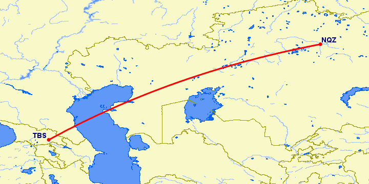 перелет Астана — Тбилиси на карте