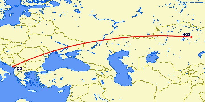 перелет Нур-Султан — Подгорица на карте