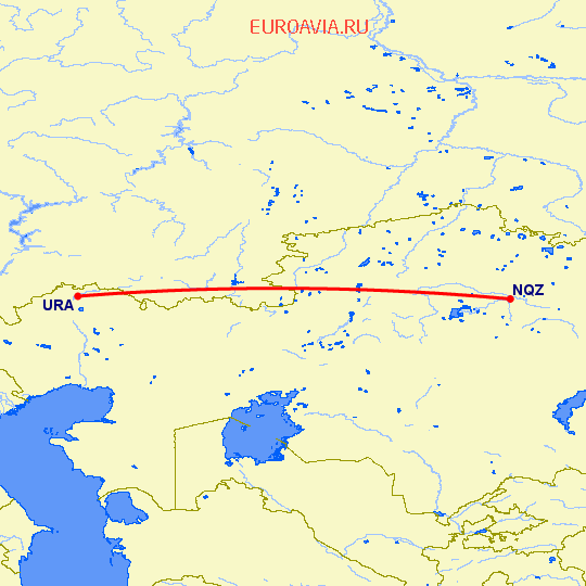 перелет Нур-Султан — Уральск на карте