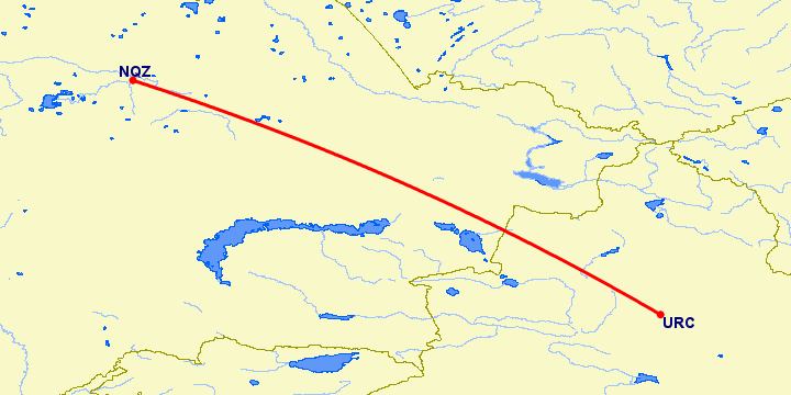 перелет Астана — Урумги на карте