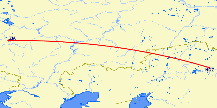 перелет Астана — Москва на карте
