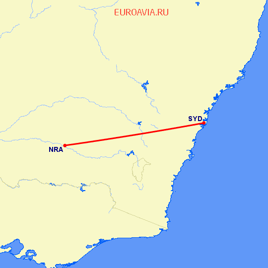 перелет Narrandera — Сидней на карте