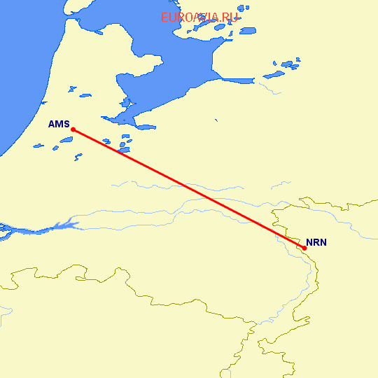 перелет Дюссельдорф — Амстердам на карте