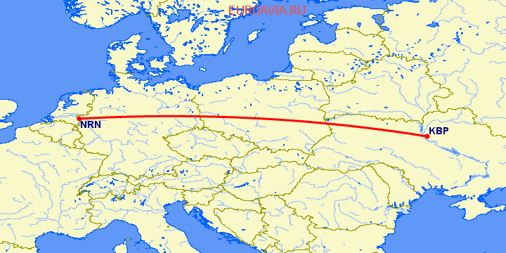 перелет Дюссельдорф — Киев на карте