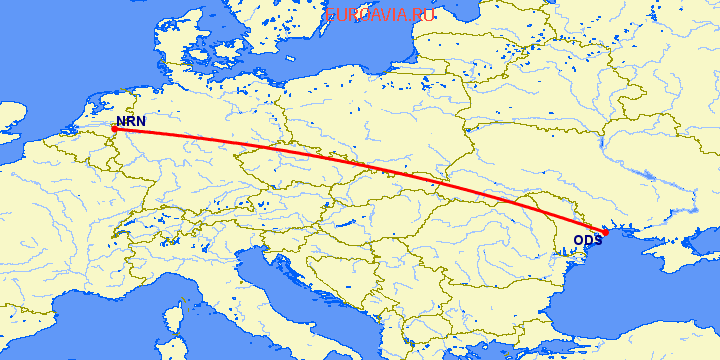 перелет Дюссельдорф — Одесса на карте