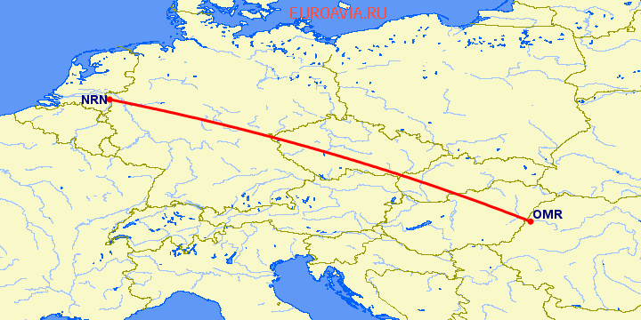 перелет Дюссельдорф — Орадя на карте