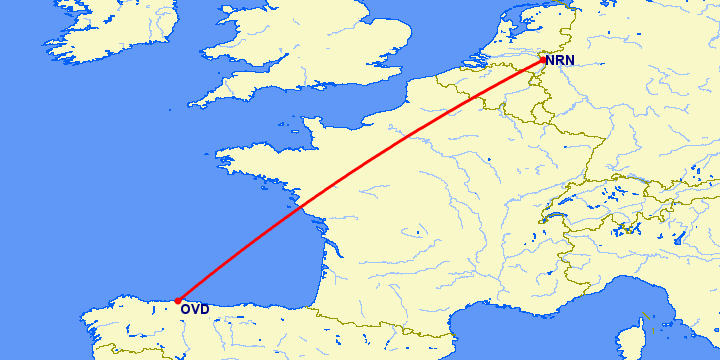 перелет Дюссельдорф — Овьедо-Авилес на карте