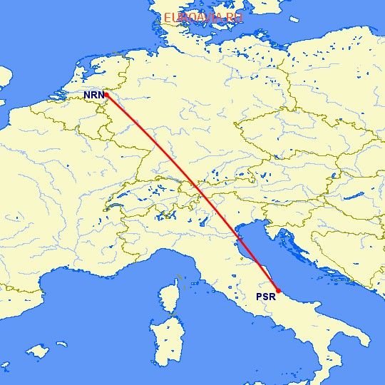 перелет Дюссельдорф — Пескара на карте