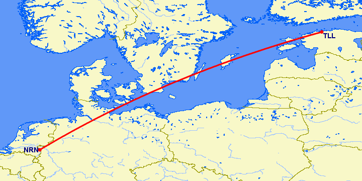 перелет Дюссельдорф — Таллин на карте
