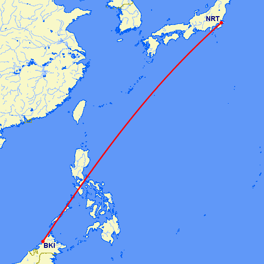 перелет Токио — Kota-Kinabalu на карте