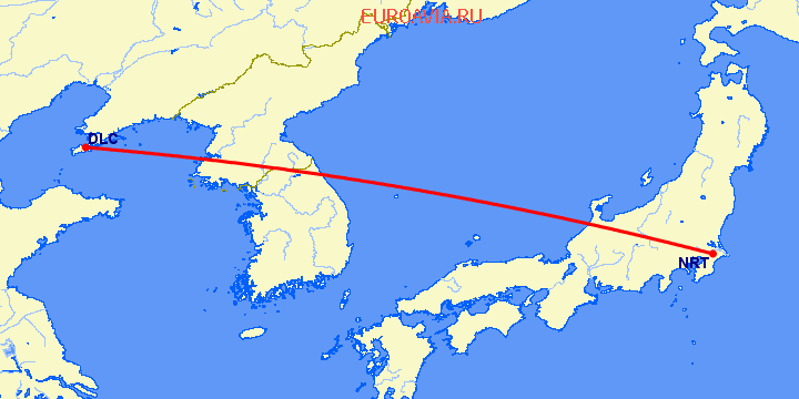 перелет Токио — Далиан на карте