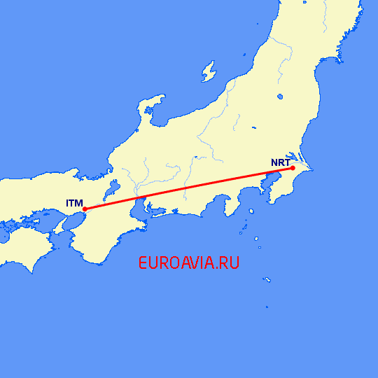 перелет Токио — Осака на карте