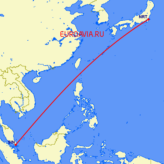 перелет Токио — Сингапур на карте