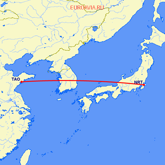 перелет Токио — Куаньдян на карте