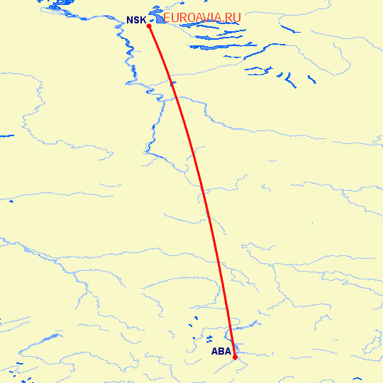 перелет Норильск — Абакан на карте