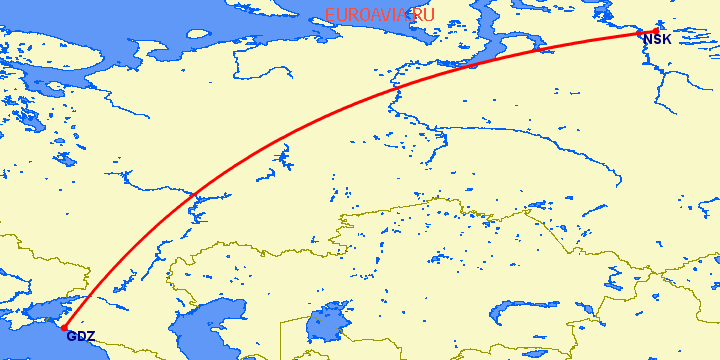 перелет Норильск — Геленджик на карте