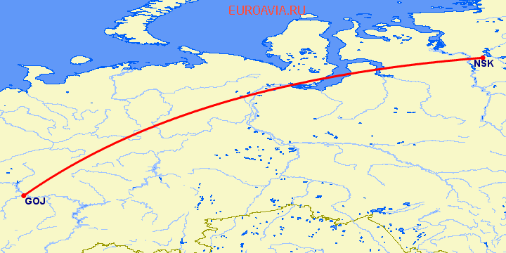 перелет Норильск — Нижний Новгород на карте