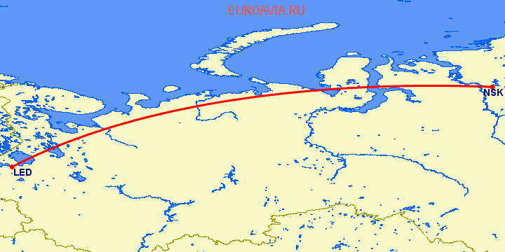 перелет Норильск — Санкт Петербург на карте