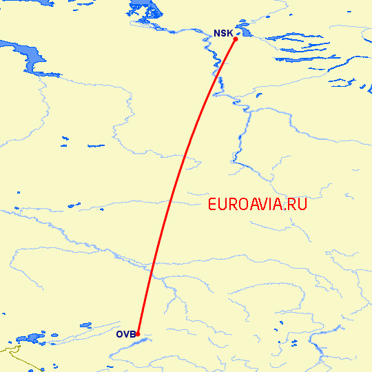 перелет Норильск — Новосибирск на карте