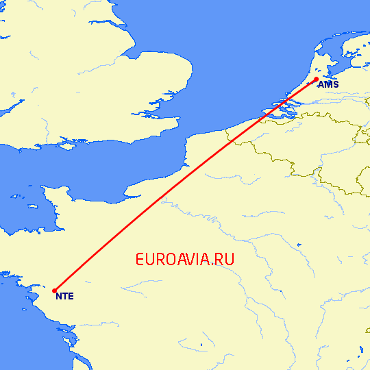 перелет Нант — Амстердам на карте