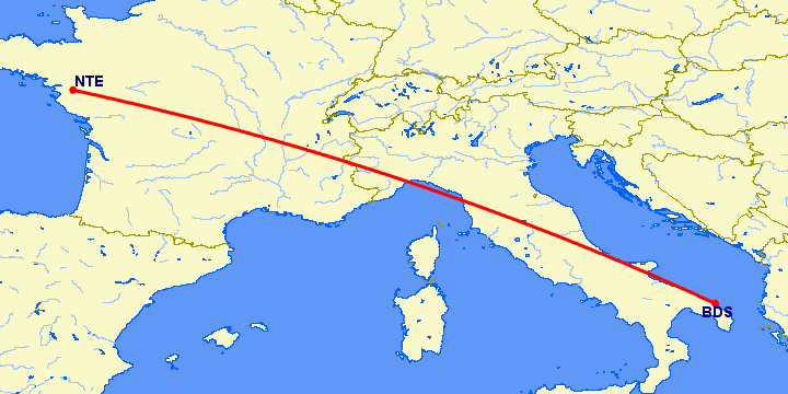перелет Нант — Бриндизи на карте