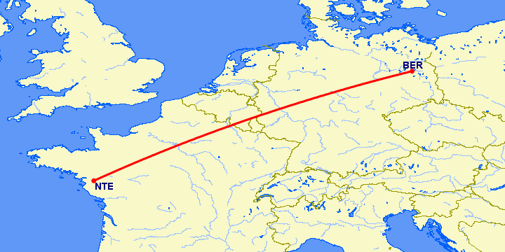 перелет Нант — Берлин на карте