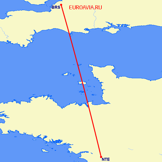 перелет Нант — Бристоль на карте