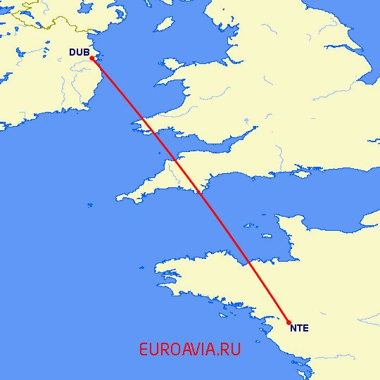 перелет Нант — Дублин на карте