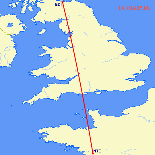 перелет Нант — Эдинбург на карте