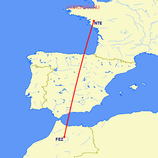 перелет Нант — Фес на карте