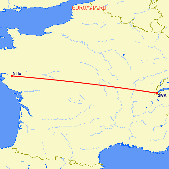 перелет Нант — Женева на карте