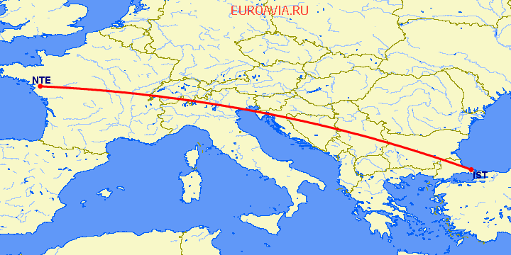 перелет Нант — Стамбул на карте