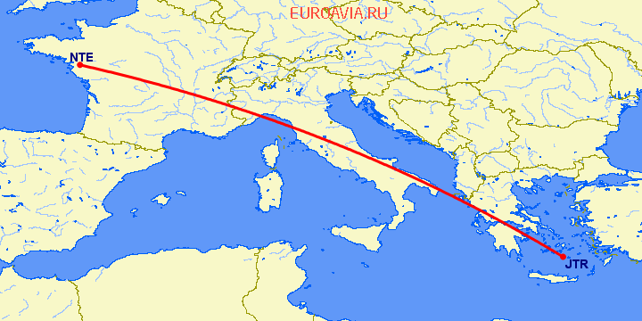перелет Нант — Санторини на карте