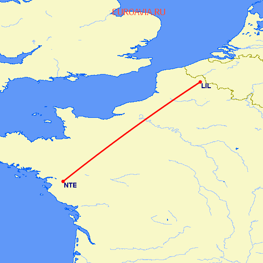 перелет Нант — Лилль на карте