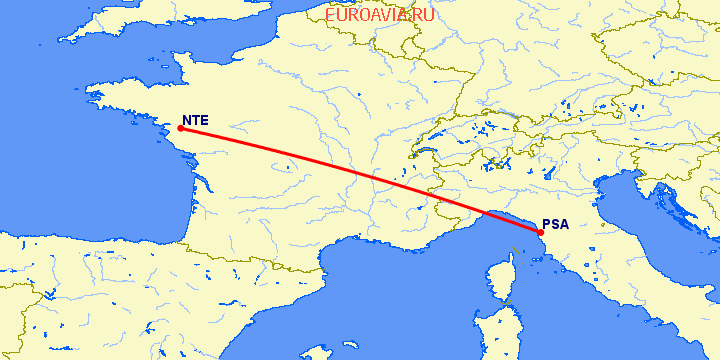 перелет Нант — Пиза на карте