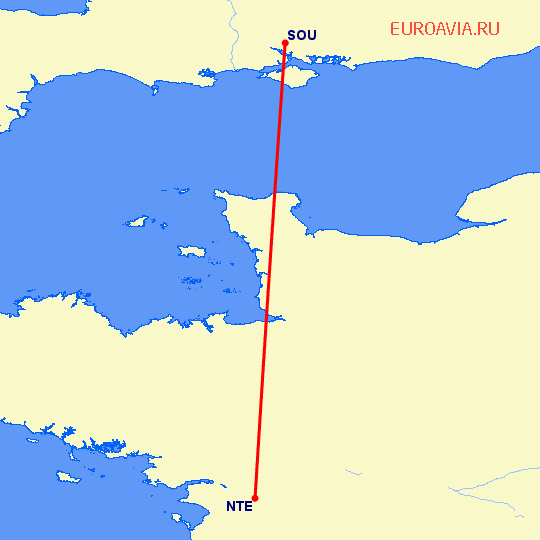 перелет Нант — Eastleigh near Southampton на карте