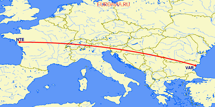 перелет Нант — Варна на карте