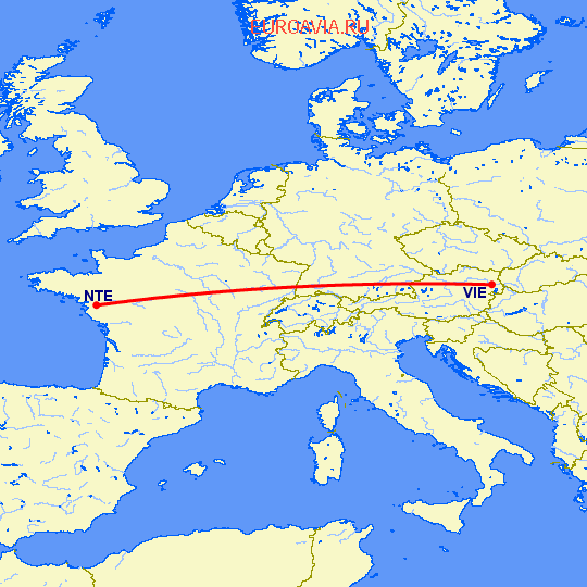перелет Нант — Вена на карте