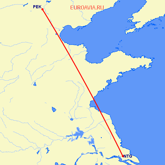 перелет Наньтун — Пекин на карте