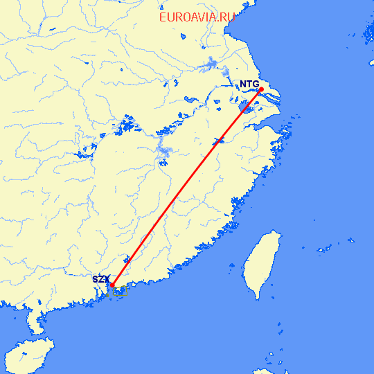 перелет Наньтун — Шэньчжэнь на карте