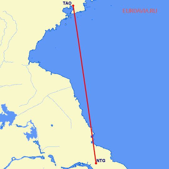 перелет Наньтун — Куаньдян на карте