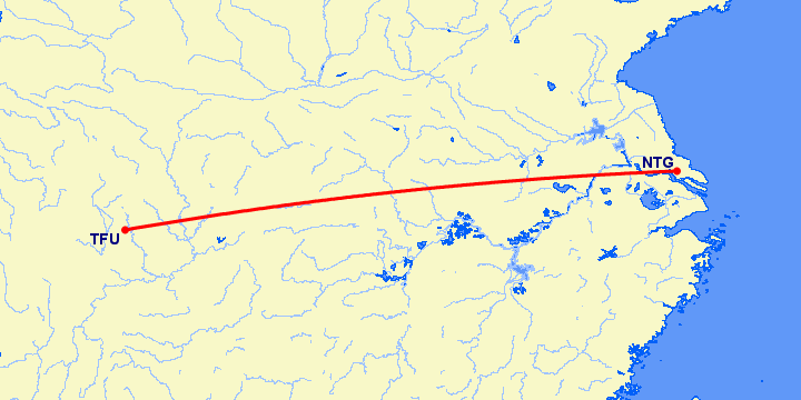 перелет Наньтун — Чэнду Тяньфу на карте